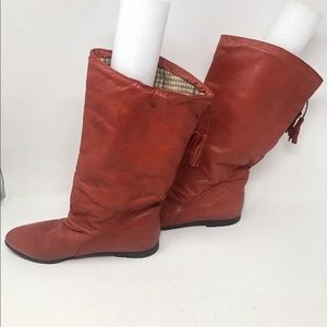Vintage RED Slouch BootsShort Flat / Booties with back tassles 80s 90s